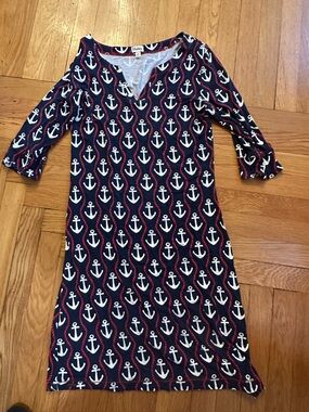 Hatley Navy White Anchor Dress with Red Rope Detail Nautical Preppy